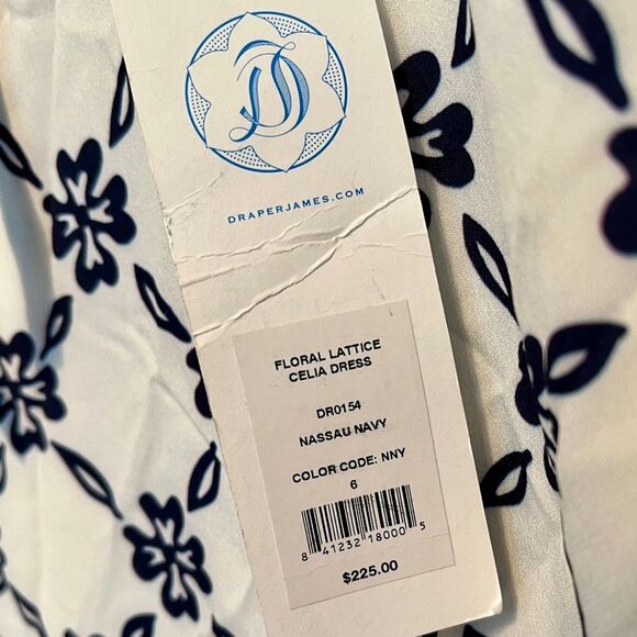 Draper James Navy Ivory Floral Lattice Print Silk Blend Celia Dress size 6 - Picture 5 of 7